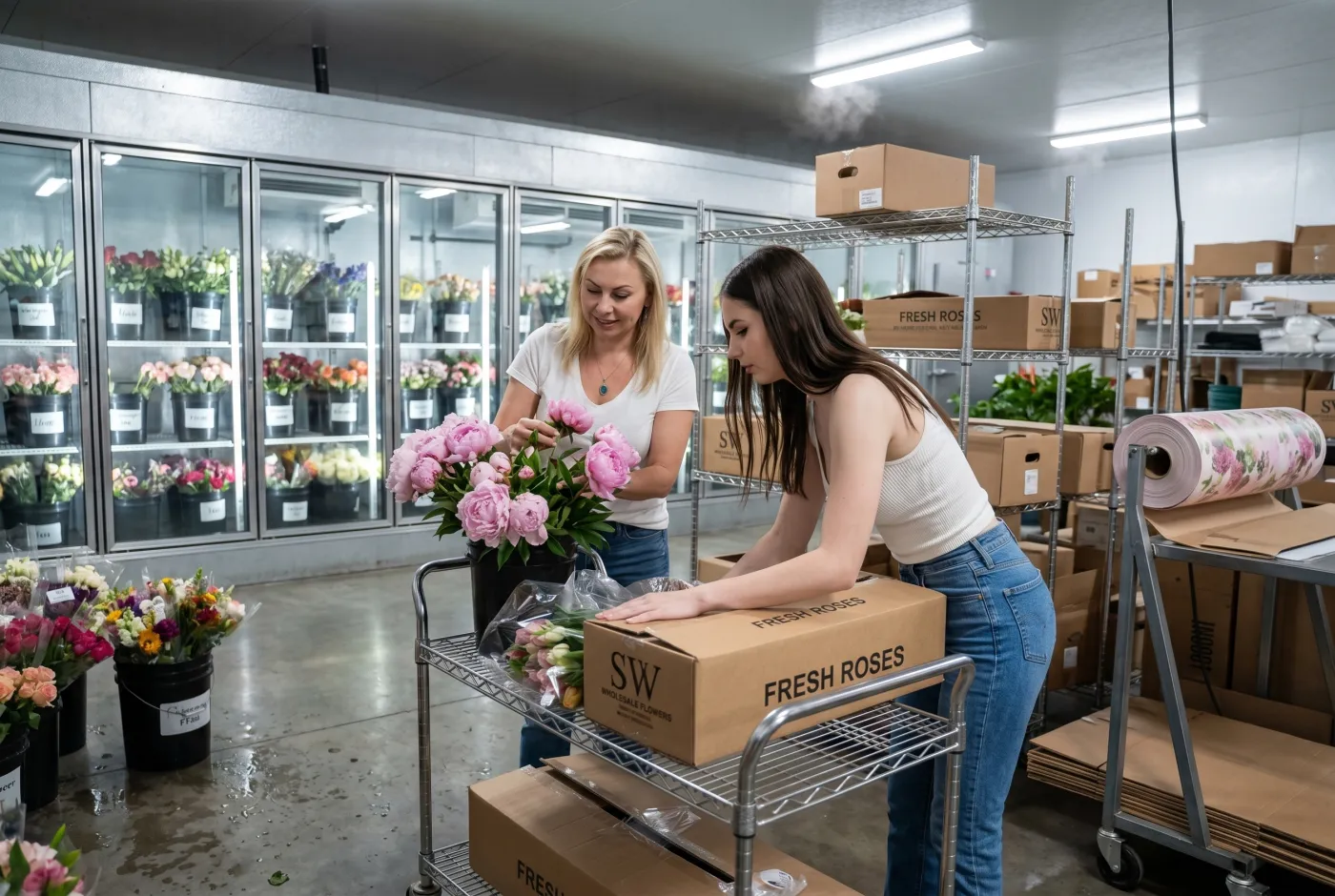 Nadezhda and Arina at the morning flower market